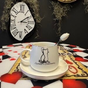 White Ceramic Mugs with Cat Stirrer