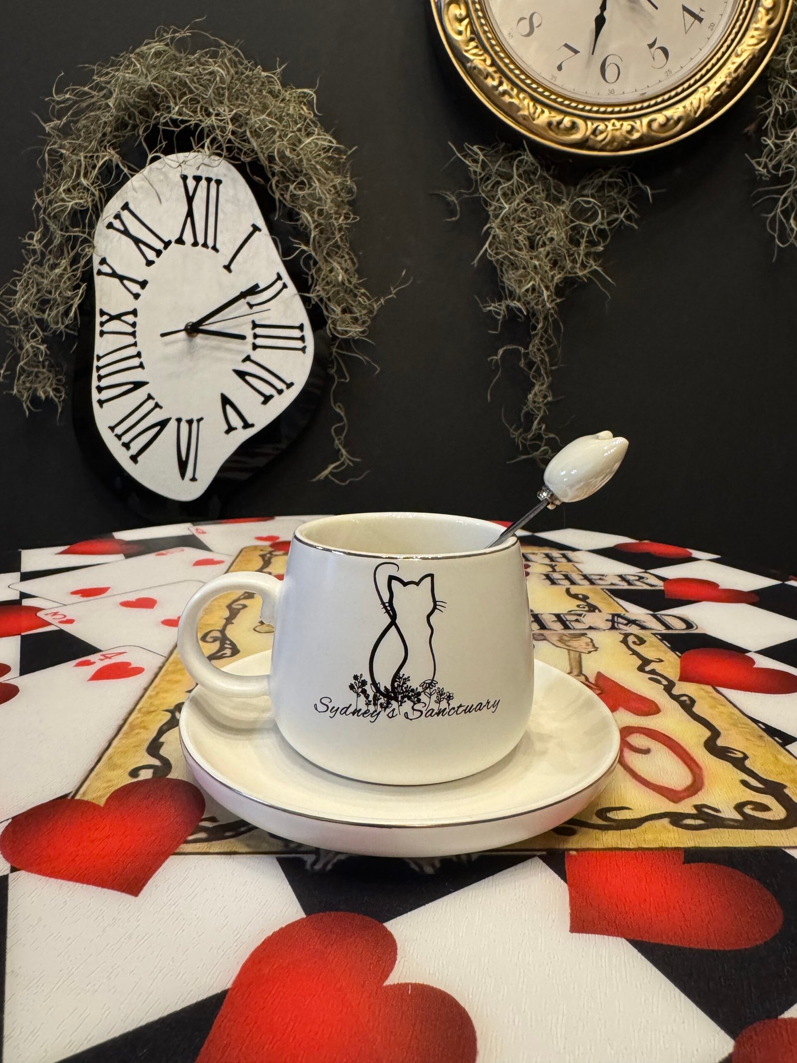 White Ceramic Mugs with Cat Stirrer